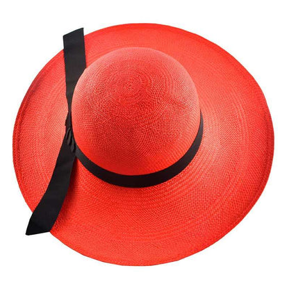 Red Classy Panama Hat Top