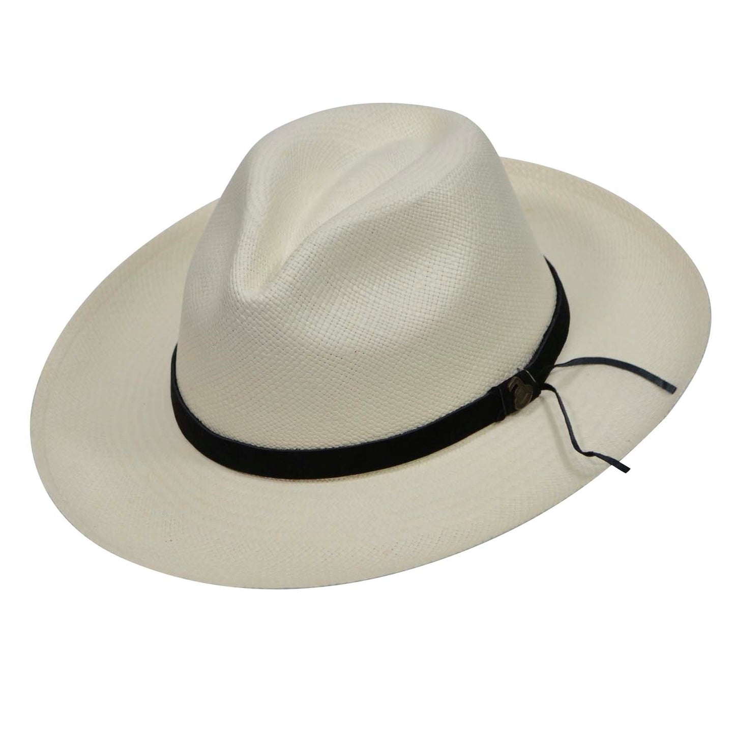 Off-White Panama Hat with Black Leather Band