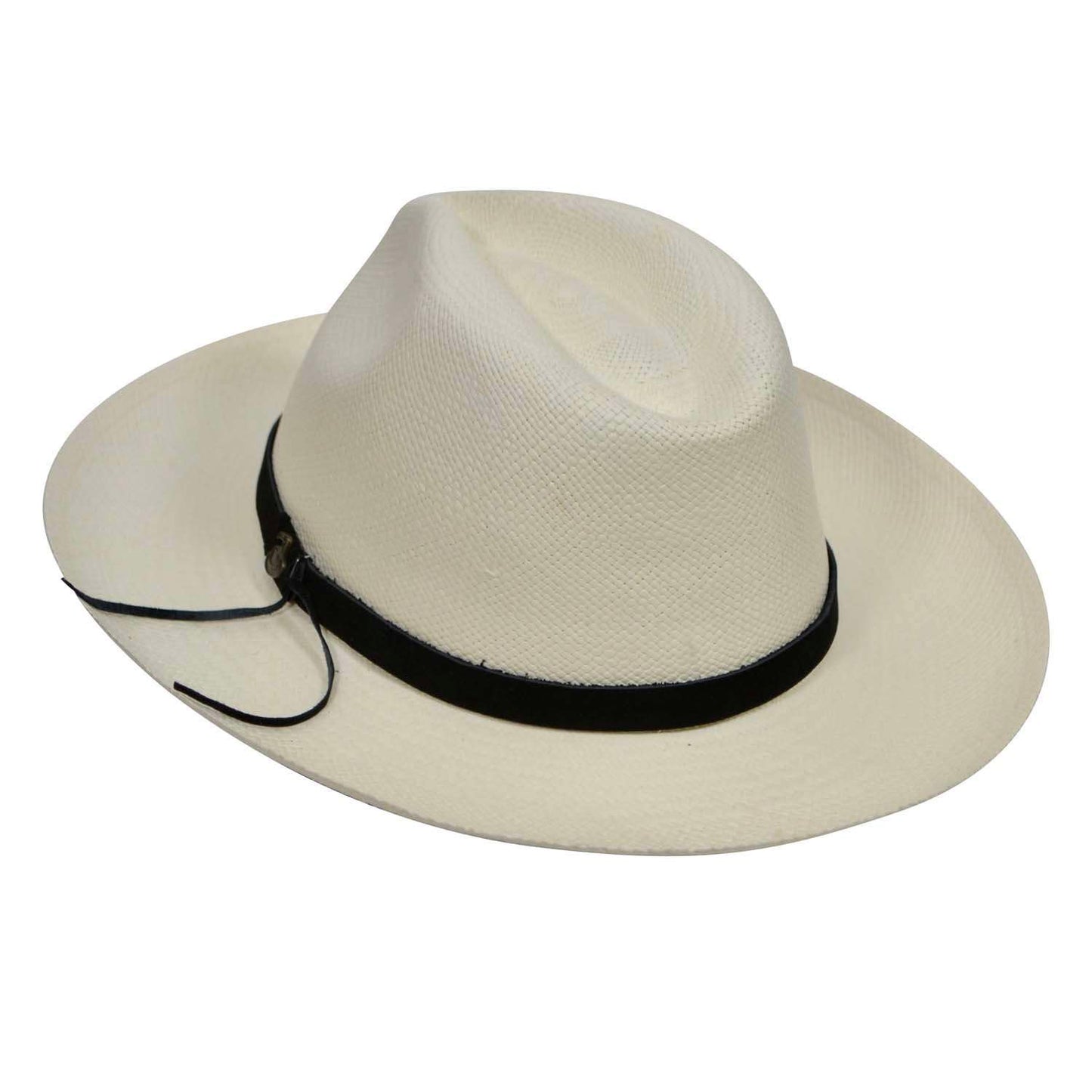 Off-White Panama Hat with Black Leather Band