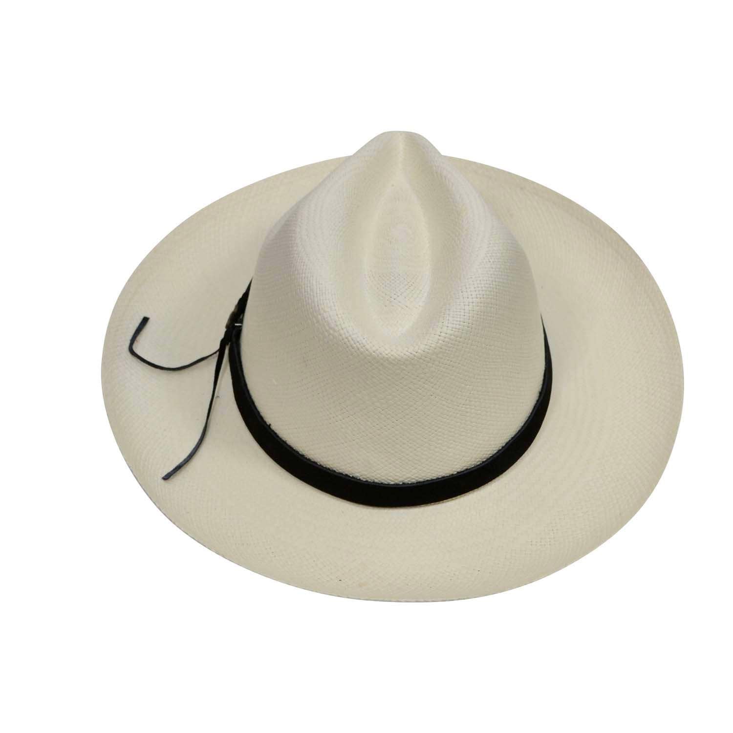 Off-White Panama Hat with Black Leather Band