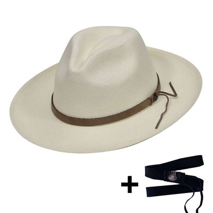 Off-White Panama Hat with Brown Leather Band