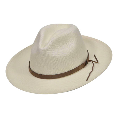 Off-White Panama Hat with Brown Leather Band