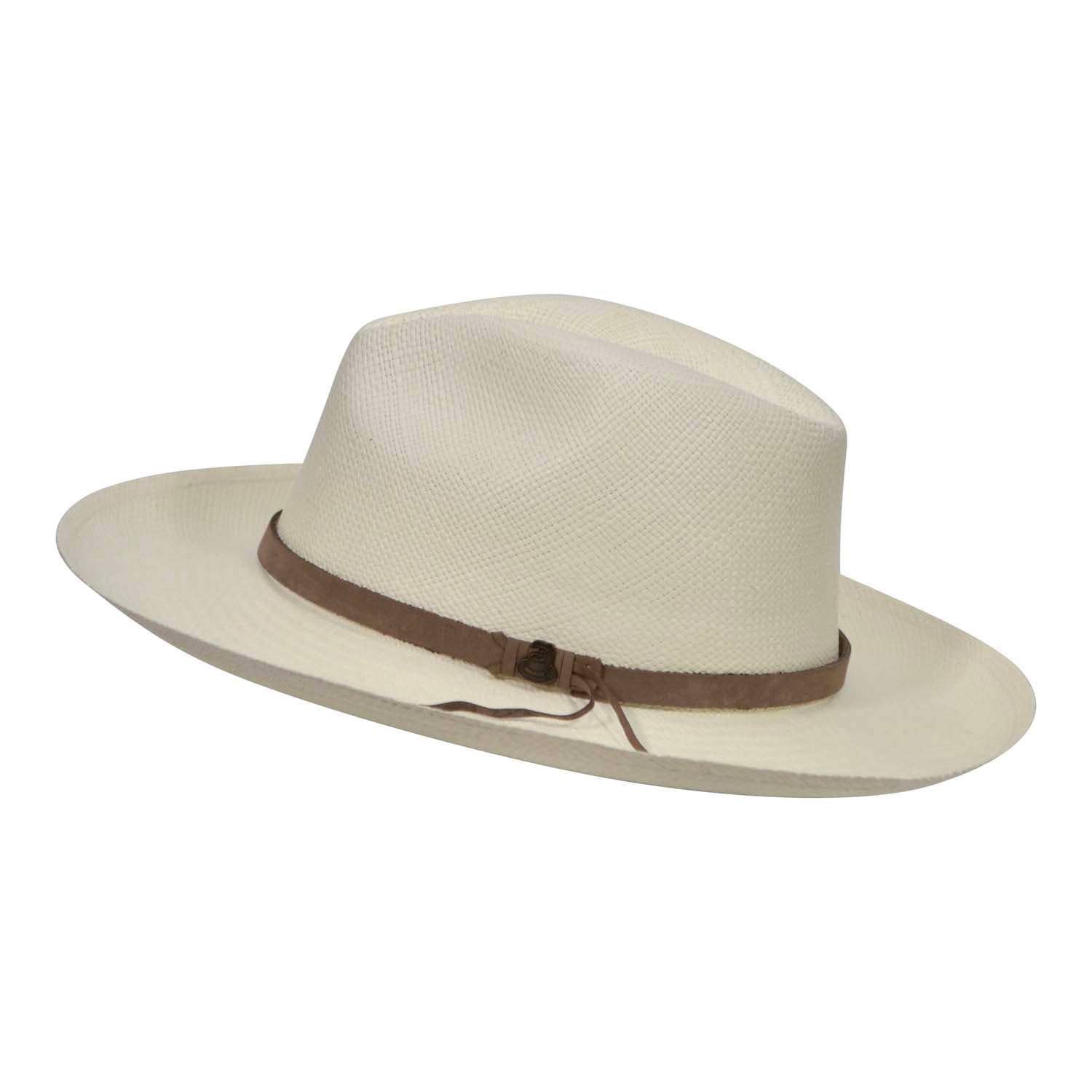 Off-White Panama Hat with Brown Leather Band