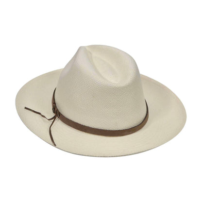 Off-White Panama Hat with Brown Leather Band