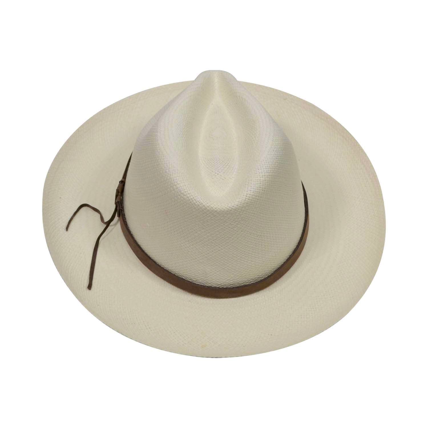 Off-White Panama Hat with Brown Leather Band