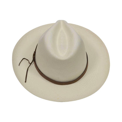 Off-White Panama Hat with Brown Leather Band