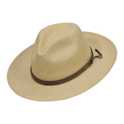 Natural Panama Hats with brown leather band