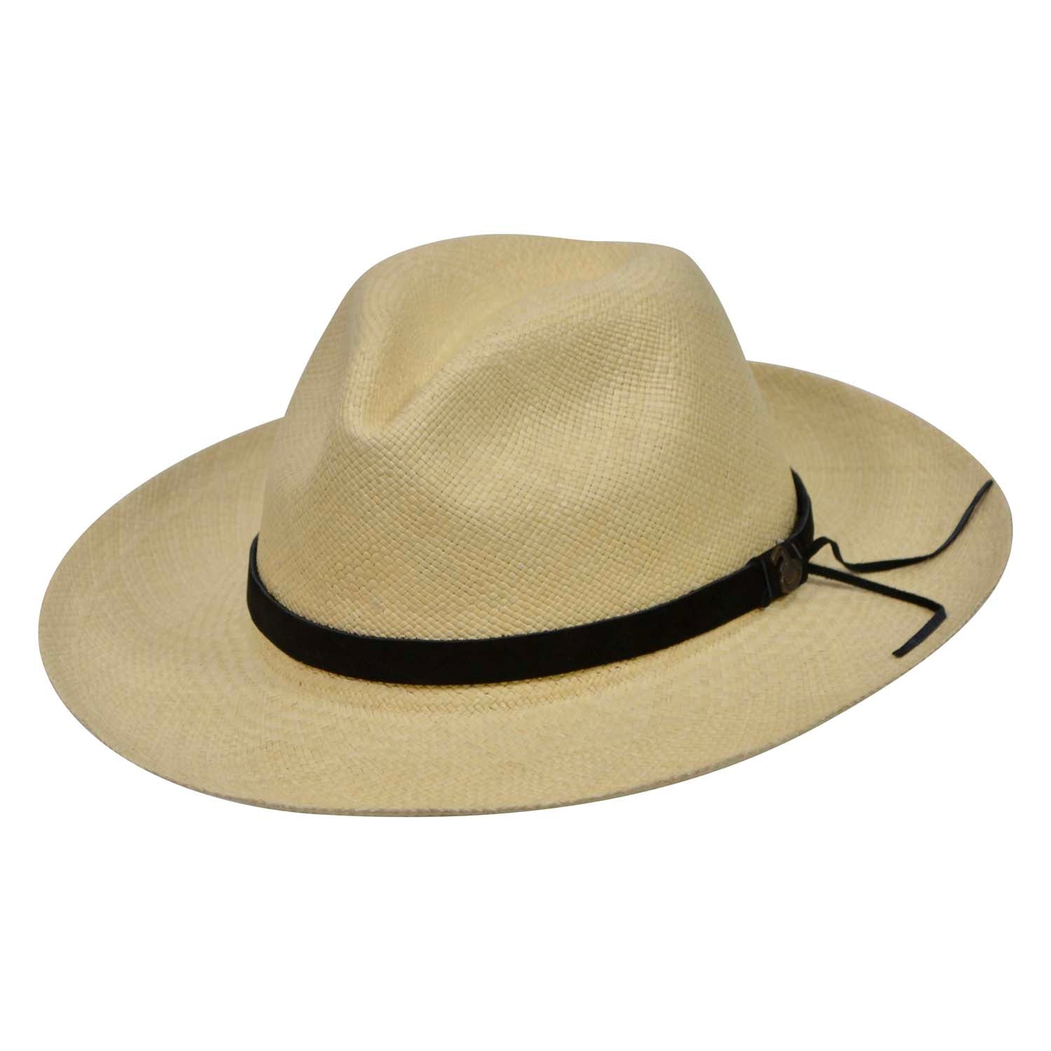 Natural Panama Hats with black leather band