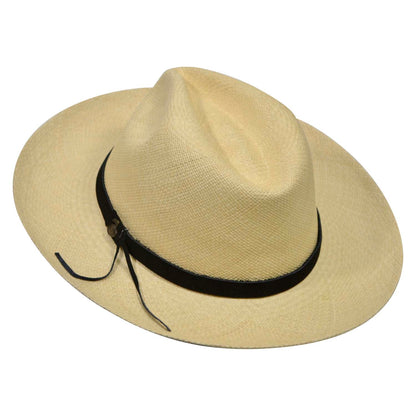 Natural Panama Hats with black leather band