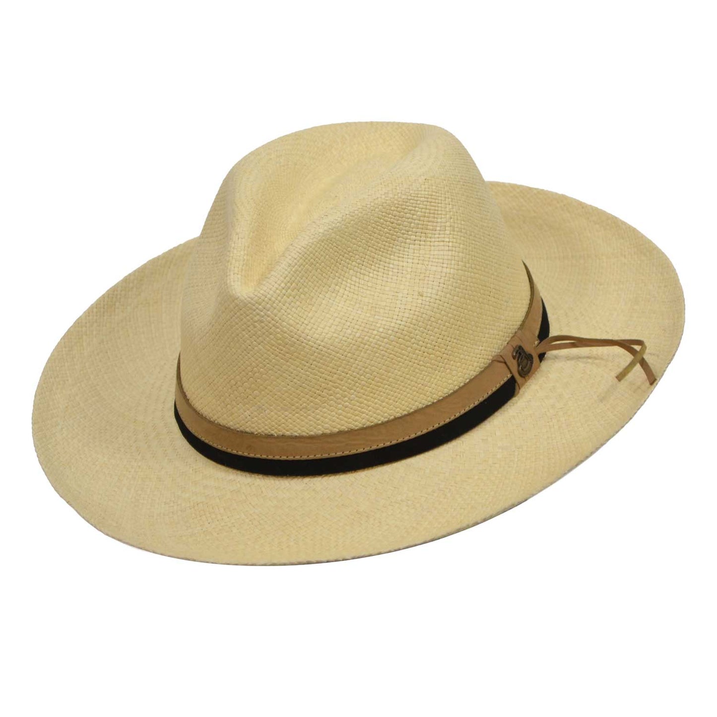 Natural Panama Hats with dual color leather band