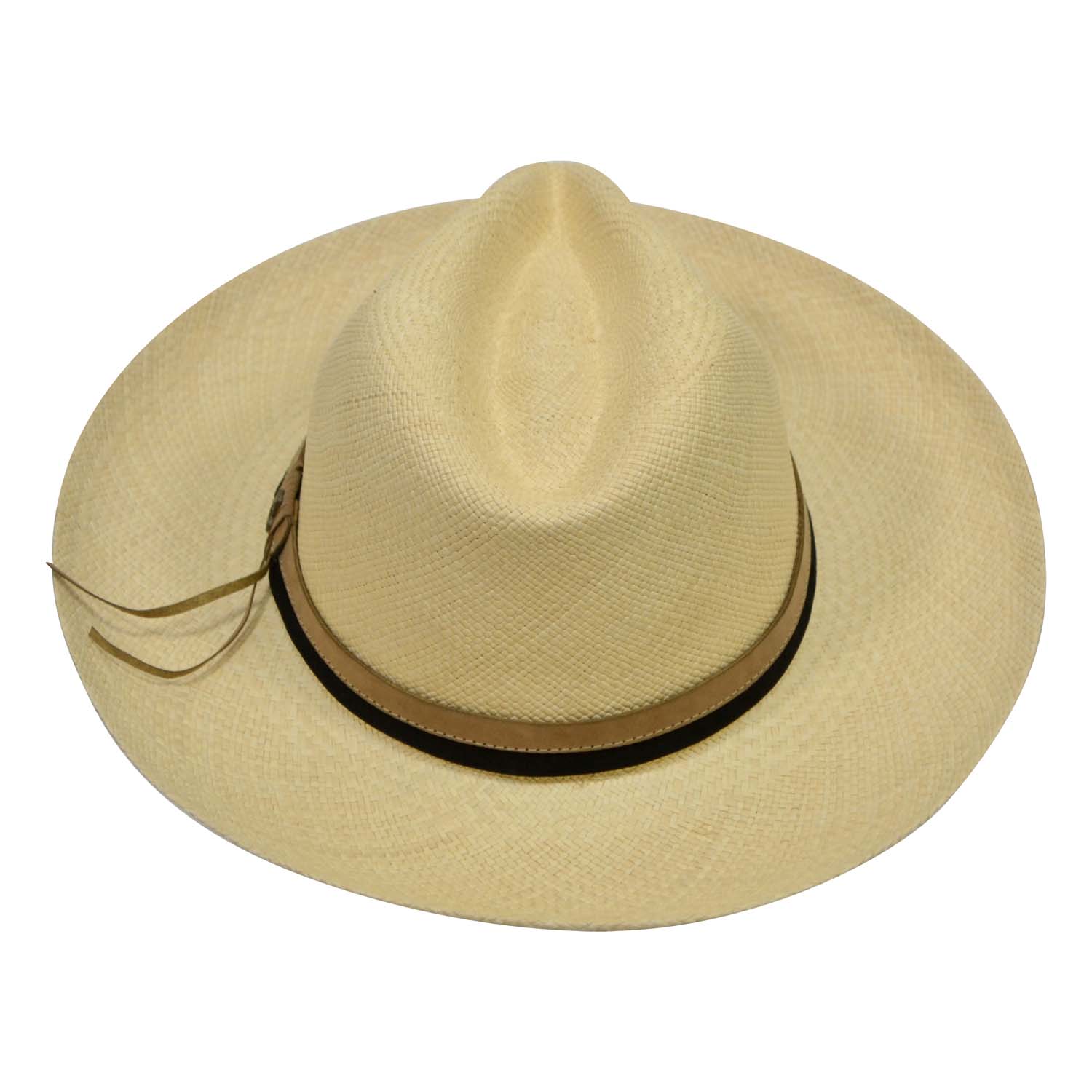 Natural Panama Hats with dual color leather band