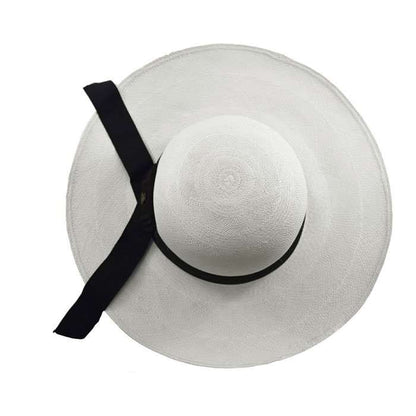 Women Wide Brim White panama Hat Black Band