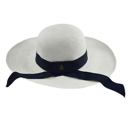 Women Wide Brim White panama Hat Black Band