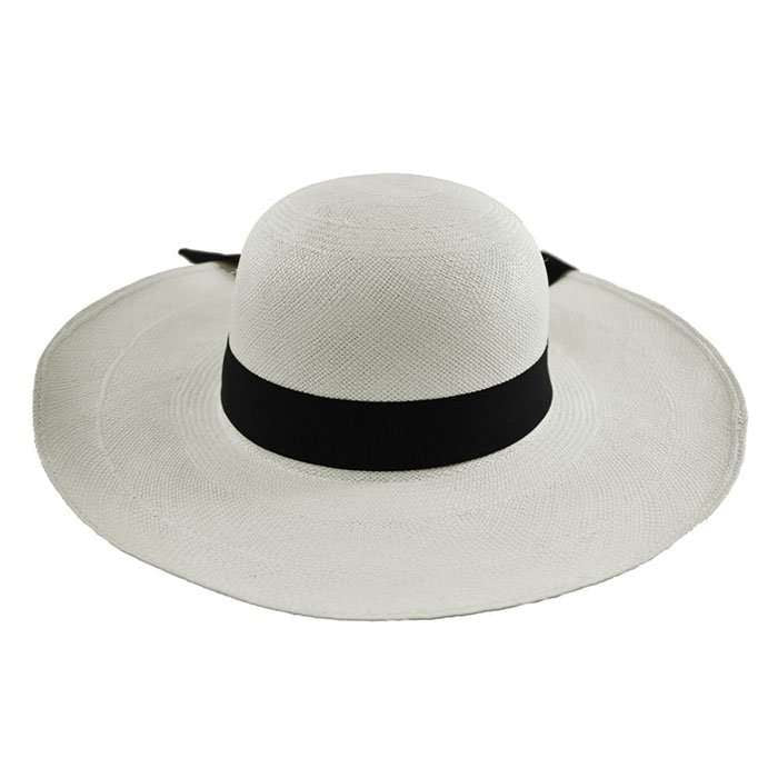 Women Wide Brim White panama Hat Black Band