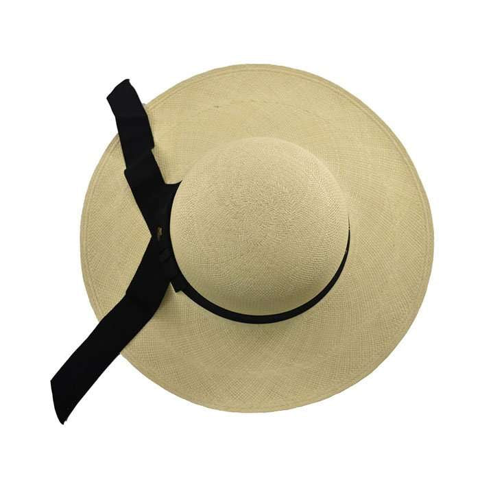 Women Wide Brim Natural panama Hat Black Band