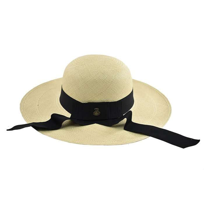 Women Wide Brim Natural panama Hat Black Band