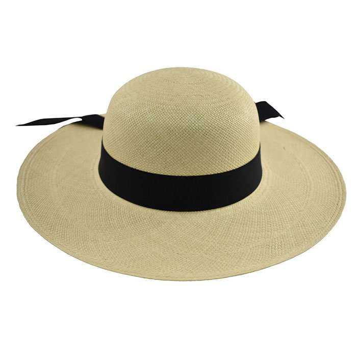 Women Wide Brim Natural panama Hat Black Band