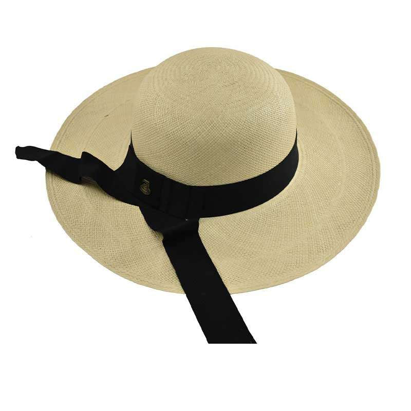 Women Wide Brim Natural panama Hat Black Band